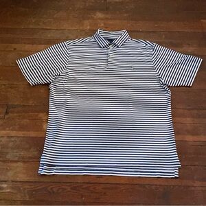 Men’s Navy White Stripe Golf Polo Shirt USA Made FG Tech Large